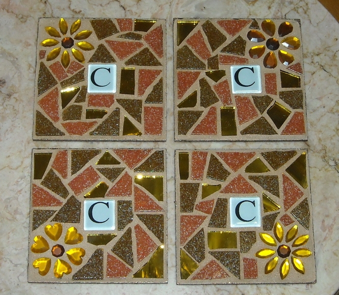 Mosaic coasters Initial in Autumn Flowers