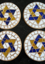 Mosaic coaster blue/gold star-of-david