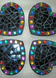 Mosaic coasters Black Jewelled Hearts
