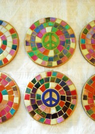 Multi colour peace coasters - set of 6