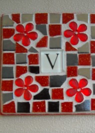 Mosaic coaster Initial in red