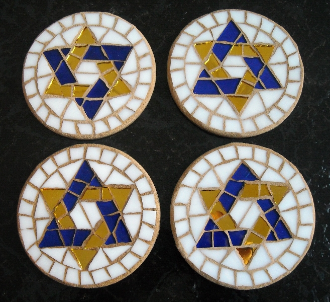 Mosaic Coasters Blue/Gold Star-of-David